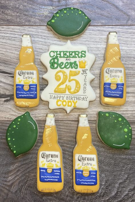 Beer Bottle Cookies, Beer Dessert, Beer Cookies, 39th Birthday, Dads Birthday, 2025 Wedding, Beer Theme, Sugar Cookie Designs, 24th Birthday