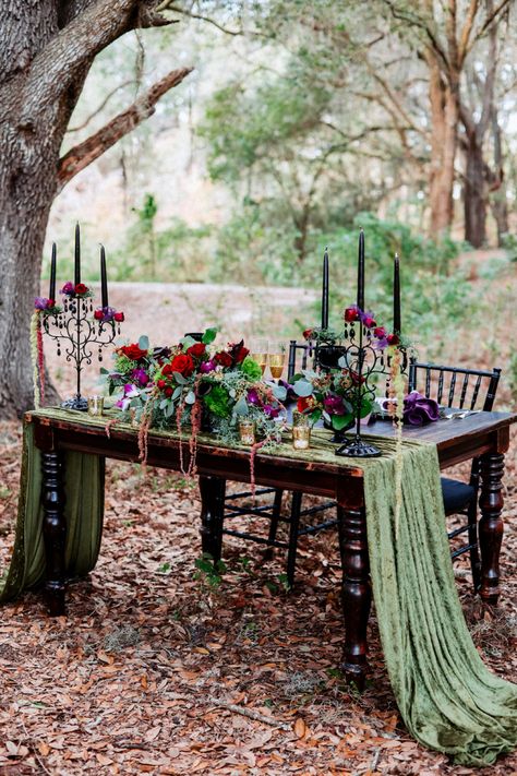 Woodland wedding tablescape    #wedding #weddingideas #weddings #aislesociety #eventdesign #engaged #greenery Wedding Arch Winter, Press Photography, Circle Arch, Wedding Birdcage, Jewel Tone Wedding, Woodsy Wedding, Jewel Wedding, Winter Bride, Fairy Wedding