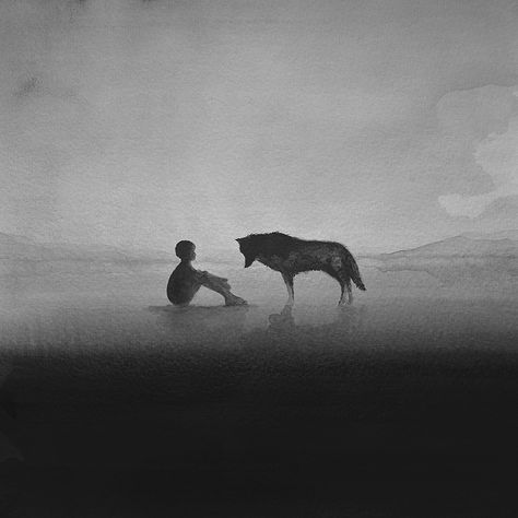 Dreamy Black and White Watercolors by Artist Elicia Edijanto  http://www.thisiscolossal.com/2015/01/dreamy-black-and-white-watercolors-by-indonesian-artist-elicia-edijanto/ The Fog, A Wolf, A Boy