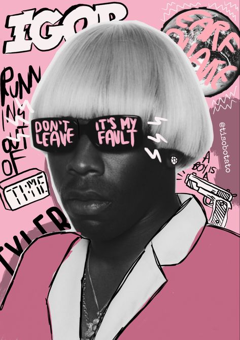 Tyler The Creator Poster, Tyler The Creator, Music Poster, The Creator, Black And White, Music, Wall, Pink, White