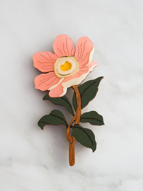 Peony Brooch — Wolf & Moon Overgrown Garden, Playful Jewelry, Laser Cut Jewelry, Earrings Wood, Wolf Moon, Statement Jewellery, Cotton Gifts, Jewellery Handmade, Acrylic Jewellery