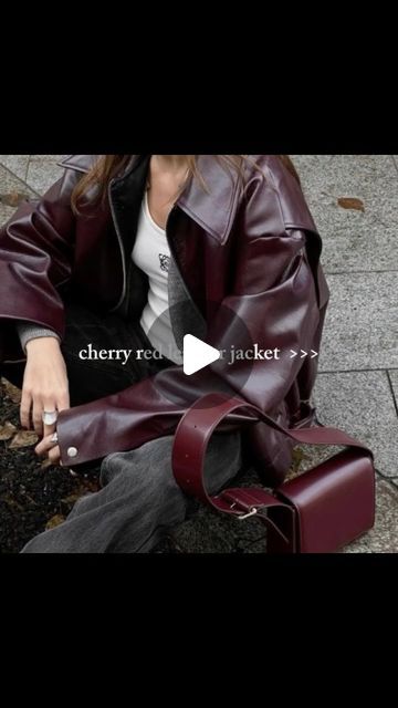 Cherry Red Jacket, Cherry Red Leather Jacket, Pinterest Aesthetic, Cherry Red, Red Jacket, Aesthetic Outfits, Red Leather, Red Leather Jacket, Cherry