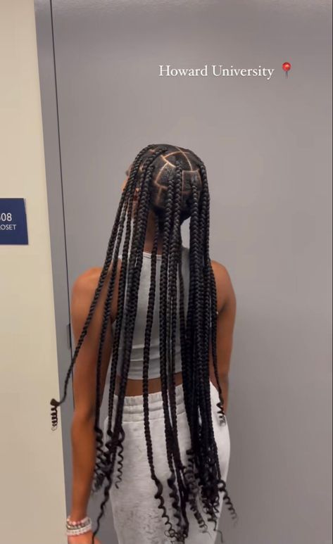 Large Extra Long Knotless Braids, Large Waist Length Knotless Braids, Basic Braids For Black Hair, 1 Pack Of Braiding Hair Hairstyles, 8 Knotless Braids, Jumbo Knotless Braids With Curly Ends, Medium Large Braids, Large Long Knotless Braids, Large Knotless Box Braids With Curls