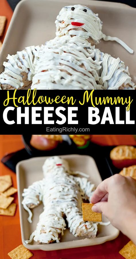 Halloween Cheese Ball, Muffins Halloween, Halloween Cheese, Halloween Potluck, Cute Mummy, Halloween Appetizers Easy, Mummy Recipes, Halloween Charcuterie, Halloween Party Appetizers