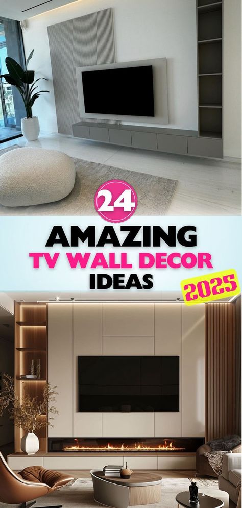 Explore 2025's hottest TV wall decor trends. From minimalist designs to bold statement walls, these ideas will inspire you to transform your living space effortlessly. Behind Tv Wall Decor Ideas, Living Room Wall Decor Ideas Modern, Behind Tv Wall Decor, Tv Cabinet Wall Design, Wall Behind Tv, Tv Cabinet Design Modern, Wall Decor Trends, Statement Walls, Tv Wall Decor Ideas