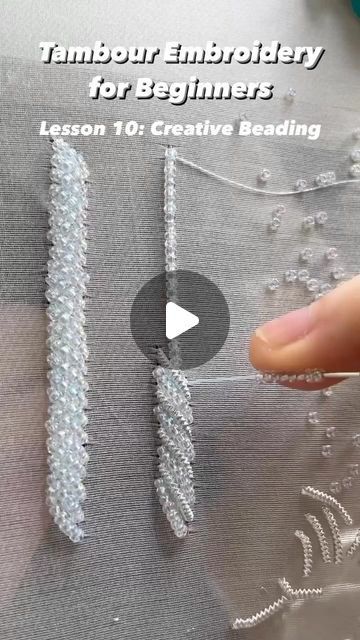 Beading On Clothes Tutorials, How To Do Beading On Fabric, Couture Embroidery Designs, How To Do Beaded Embroidery, Bead Work Tutorial, Tambour Beading Pattern, Beadwork Embroidery Tutorial, Hand Beading Embroidery Tutorial, Beading On Clothes