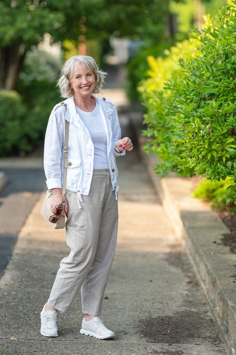 No-Fail Summer Outfit Formula to Look Polished - Dressed for My Day Grandma Shirt Ideas, Grandma Outfits, White Jacket Outfit, Polish Dress, Grandma Clothes, Dressed For My Day, Look Polished, Older Women Fashion, Grandma Shirt