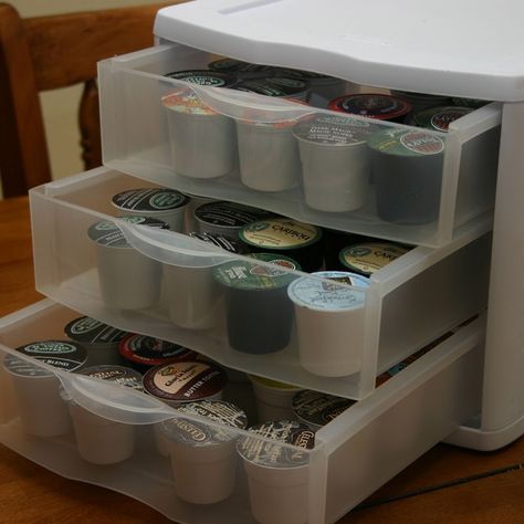 Kerig Cups Storage Ideas, Diy Coffee Pod Holder Storage Ideas, Kcup Storage, Storage Cheap, Cheap Drawers, K Cup Storage, Cup Storage, Small Kitchen Organization, Storage Place