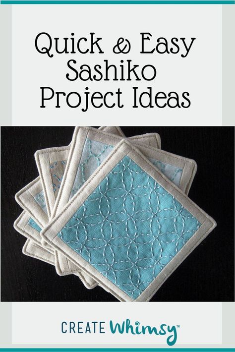 10 Weekend Sashiko Projects - Create Whimsy Embroidery Patterns Japanese, Sashiko Coasters Diy, Sashiko Quilts Ideas, Small Sashiko Projects, Sashiko Projects Ideas, Shasiko Pattern Ideas, Sashiko Embroidery Patterns Free, Shashiko Embroidery Patterns Free, Sashiko Pattern Free Printable