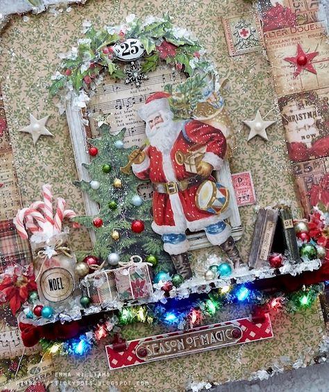 Tim Holtz Christmas, Christmas Diorama, Tim Holtz Crafts, Diy Shadow Box, Christmas Shadow Boxes, Christmas Vignettes, The Ledge, Christmas Artwork, Shadow Box Art