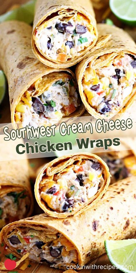 Southwest Cream Cheese Chicken Wraps Recipe - Cooking with Recipes Cream Cheese Chicken Wraps, Chicken And Cream Cheese, Southwest Chicken Wraps, Wraps Recipes Easy, Big Sandwich, Chicken Wrap Recipes, Hearty Lunch, Cheese Wrap, Cheese Chicken