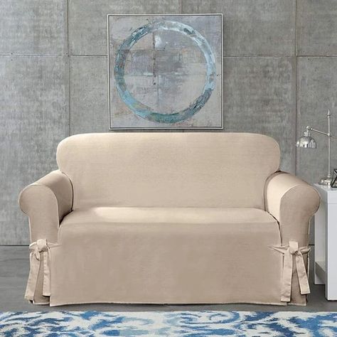 Cotton Duck Loveseat Slipcover | Relaxed Fit | 100% Cotton | Machine W – SureFit Patterned Furniture, Loveseat Covers, Brown Couch, Sofa Cotton, Loveseat Slipcovers, Couch And Loveseat, Sofa Slipcover, Furniture Slipcovers, Loveseat Sofa