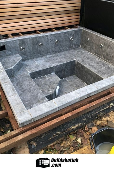 Sunken Garden Hottub, Concrete Spa Hot Tubs, How To Make A Hot Tub Look Built In, Hot Tub Foundation, Concrete Hot Tub, Outdoor Hot Tub Ideas, Diy Hot Tub Ideas, Built In Hot Tub, Backyard Hot Tub Ideas