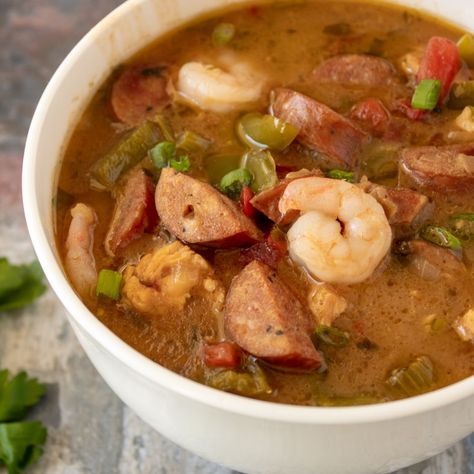 Paula Deen Gumbo, Best Gumbo Recipe, Gumbo Recipe Easy, Chicken And Sausage Gumbo, Shrimp Gumbo, Gumbo Soup, Easy Pressure Cooker Recipes, Louisiana Seafood, Pressure Cooker Recipe