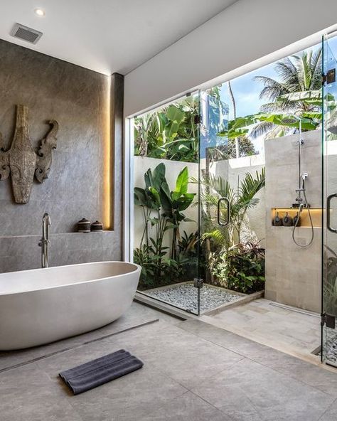 👉👈World's finest luxurious bathroom designs for your inspiration.. Follow us #bathroom#bathroomdecor#bathroomideas#bathroomremodel#bathroomdecorideas#bathroomstorage#bathroomdecorator#bathroomfixtures#bathroomflooring#bathroommirrors#bathroomrenovations#bathroommakeovers#bathroomdesignideas#bathroomremodelling#bathroomsremodeled#bathroomremodelers#bathroominteriors#bathroomstorag#bathrooms Dream Villa Luxury, Interior Design Tropical Modern, Bali Villa Bathroom, Bali Bathroom Ideas, Nature House Design, Villa Bathroom Design, Modern Tropical Bathroom, Tropical Villa Design, Bali Villa Design