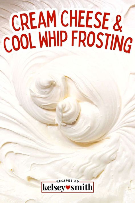 Cool Whip cream cheese frosting is creamy yet fluffy frosting made with cream cheese, salted butter, powdered sugar, and whipped topping. Adding Cool Whip lightens up both the consistency and the sweetness, giving you a slightly lighter alternative. The key is ensuring the cream cheese and butter are softened to room temperature. Cream cheese Cool Whip frosting is one of my favorite frostings for red velvet cupcakes, but you can also use this for sheet cakes. Cool Whip Cream Cheese Frosting, Cream Cheese And Cool Whip, Whip Frosting, Cool Whip Frosting, Finger Desserts, Whipped Cream Cheese Frosting, Fluffy Frosting, Frosting Recipes Easy, Whipped Frosting