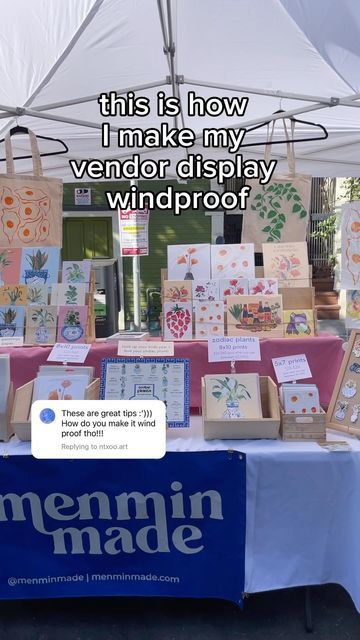 Menmin Made on Instagram: "My display has been knocked out dozens of times from gusts of wind. 💨 Wind is the hardest part about doing outdoor markets. These are a few things you can do to help your display stay put! #craftfair #craftfairdisplay #craftfairseason #markettips #outdoormarket #bayareaartist #asianamericanartist #aapiartists #oaklandartist" Vendor Magnet Display, Outdoor Vendor Booth Display Ideas, Magnet Display Ideas, Outdoor Vendor Booth Ideas, Cute Vendor Booth Ideas, Craft Display Booth Ideas, Craft Market Table, Vendor Display Shelves, Outdoor Market Booth Ideas