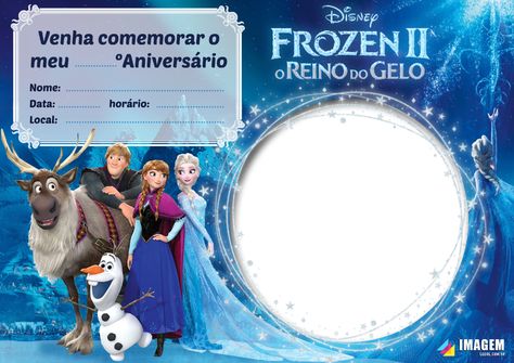 Convite de Aniversário Frozen 2 para Editar | Imagem Legal Bolo Frozen, Frozen Birthday Invitations, School Stickers, Frozen Birthday, Frozen 2, Stitch Disney, Peppa Pig, Disney Frozen, Birthday Invitations