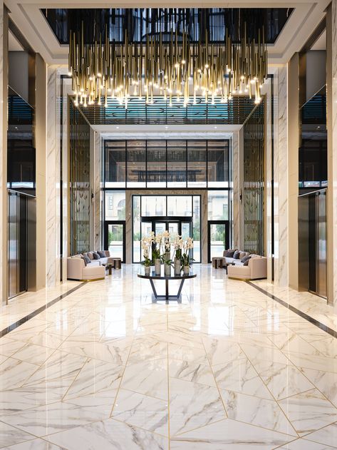 Lobby Design Residential, Entrance Lobby Design, Modern Hotel Lobby, Lobby Designs, Residential Lobby, Modern Lobby, Luxury Hotels Lobby, Hotel Lobby Design, Lobby Interior Design