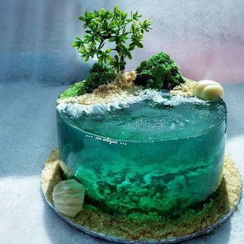 Extreme Cakes, Island Cake, Ocean Cakes, Realistic Cakes, Custom Desserts, Cool Cake Designs, Jelly Cake, Creative Birthday Cakes, Crazy Cakes