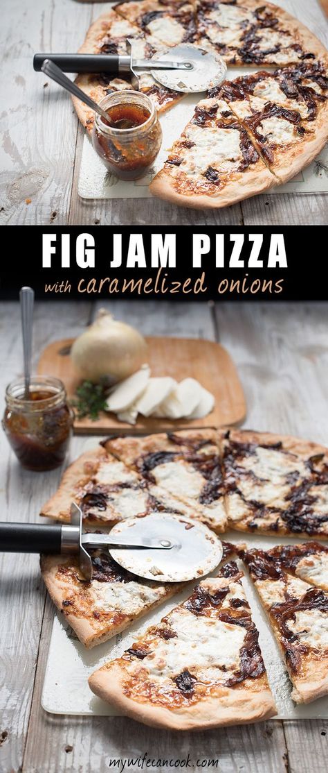 Fig Jam Pizza with caramelized onions is not you average pizza. It has bold flavors that will excite your taste buds and it is one of our absolute favorite uses for fig jam. Plus, is making pizza every reall a bad idea? We love friday night pizza night and this fig jam pizza is one of our new favorite recipes. Carameilzed onions are one of our new favorite ingredients and when thinking of another bold flavor to pair them with we landed on figs. Are your taste buds prepared to ignite? Fig Jam Flatbread, Fig Jam Pizza, Fig Jelly, Fig Pizza, Friday Night Pizza, Fig Jam Recipe, Italian Pizza Recipe, Pizza Roll, Making Pizza