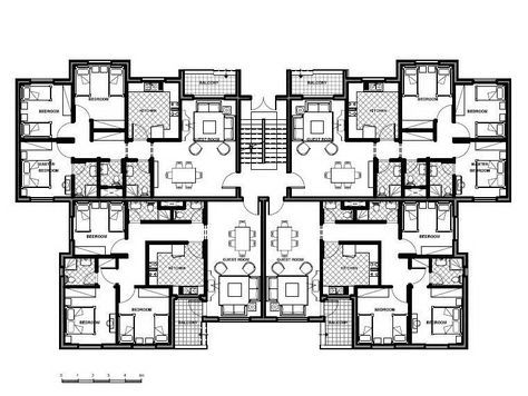 Small Apartment Building Plans, Residential Building Plan, Building Design Plan, Small Apartment Building, Residential Building Design, Building Layout, Garage Floor Plans, Building Plans House, Architectural Floor Plans