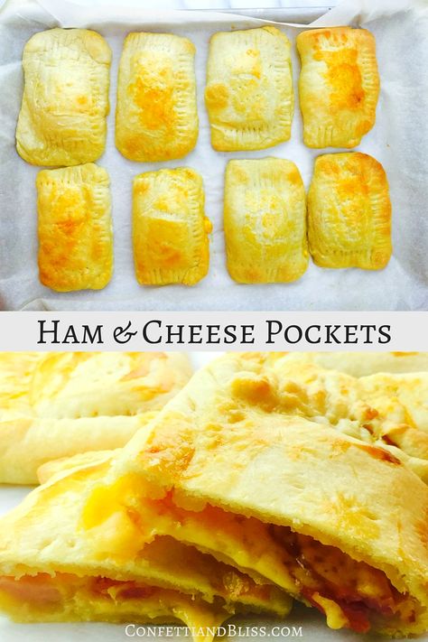 Easy Hot Lunch Ideas, Ham And Cheese Pockets, Lunch Ideas For Home, Hot Lunch Ideas, Ham Cheese Puff Pastry, Cheese Pockets, Hot Pocket Recipes, Homemade Hot Pockets, Weekend Snacks