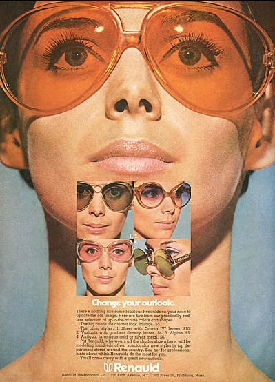 Just imagine how you'll look as you turn your head slightly different ways. (Funny bad retro sunglasses ads) Retro Sunglasses 70s, Sunglasses Ads, Glasses 70s, 60s Sunglasses, Eyewear Ad, Late 60s Fashion, 70s Sunglasses, Patti Hansen, Funny Sunglasses