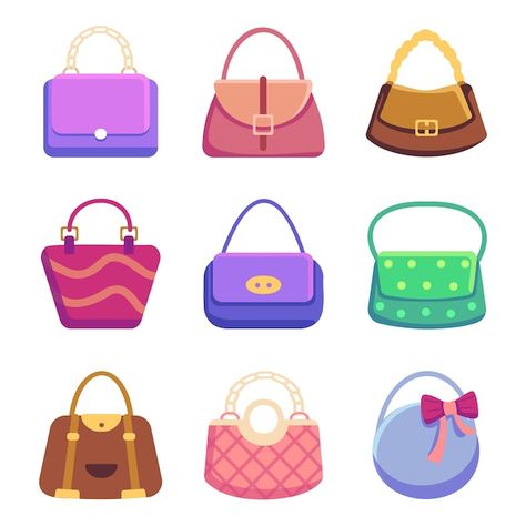 Free vector women handbags collection of... | Free Vector #Freepik #freevector #hand-bag #luxury-bag #purse #shoulder-bag Business Card Set, Bag Illustration, Handbags Collection, Photo Sharing App, Packaging Template, Cleaning Business Cards, Packaging Stickers, Vintage Skull, Bag Icon