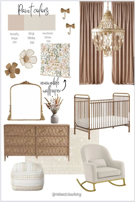 Daisy Dreams-Jumbo curated on LTK Neutral Nursery Pink Accents, Blush And Olive Nursery, Nursery With Brass Crib, Antique Gold Crib Nursery, Beige And Gold Nursery, Vintage Floral Nursery Ideas, Gold Accent Nursery, Moody Pink Nursery, Baby Girl Nursery Neutral Blush