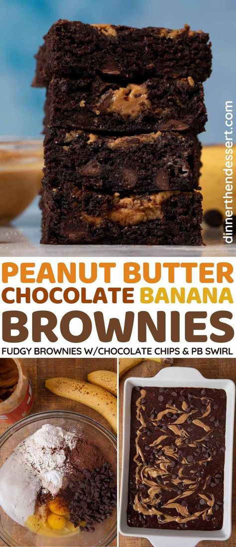 Bananas Dessert, Use Up Ripe Bananas, Chocolate Banana Brownies, Peanut Butter Chocolate Banana, Chocolate Cake Ideas, Cake Recipe Chocolate, Brownie Vegan, Ripe Banana Recipe, Banana Brownies