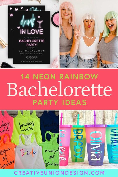 Bachelorette Party Themes Puerto Rico, Neon Hens Party, Wiggin Out Bachelorette Party, Neon Bachelorette Party Decor, Wig Themed Bachelorette Party, Color Theme Bachelorette Party, Neon Wig Bachelorette Party, Neon Themed Bachelorette Party, Neon Bachelorette Theme