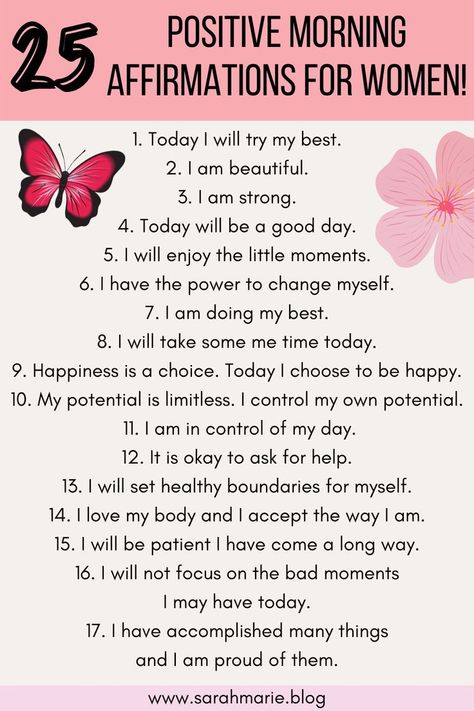 Affirmations are so important for keeping your confidence and learning how to practice self-love! Check out these 25 morning affirmations for women! Morning Affirmations For Women, Positive Morning Affirmations, Sarah Marie, Positive Morning, Setting Healthy Boundaries, Happiness Is A Choice, Affirmations For Women, Boost Your Mood, Healthy Boundaries