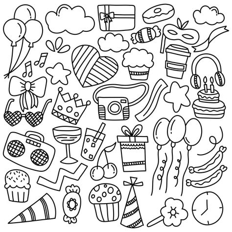 Birthday Party Vector Doodle Doodle Party Decoration, Party Doodles, Party Tips And Tricks, Banner Doodle, Party Vector, Vector Doodle, Easy Birthday, Party Tips, Birthday Flyer