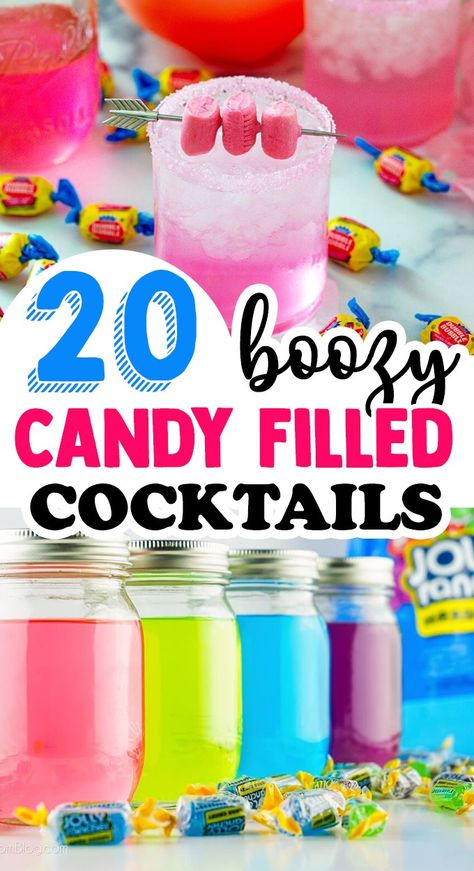 20 Boozy Candy Cocktails For Grownups With a Sweet Tooth Dental Themed Cocktails, Nerds Cocktail, Candy Garnish Cocktails, Sweet Fruity Alcohol Drinks, Boozy Candy Recipes, Cocktails With Candy, Candy Cocktail Recipes, Drinks With Candy, Cocktails In A Bag