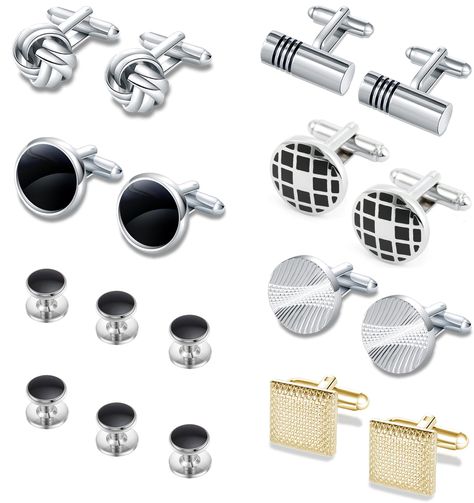 PRICES MAY VARY. Cufflinks For Men-One Order Includes 6 Pairs Classic Cufflinks and 6pcs tuxedo studs, mens cufflinks adopt round and square design. Muti-style cufflinks match any color you needed of tuxedo,shirts,will never go out of style. Stylish outfit accessory, gives you a professional look.Exquisite Set in a Reasonable Price High Quality Material- Mens cufflinks and shirt studs set are made of premium brass, great workmanship craft, lasting color retention, high polished surface and round Black Jewelry For Business On Father's Day, Classic Black Cufflinks For Father's Day, Elegant Black Cufflinks For Father's Day, Black Cufflinks For Wedding And Father's Day, Classic Cufflinks, Tuxedo Studs, Mens Cufflinks, Men Classic, Tuxedo Shirts