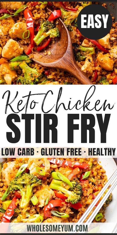 Stir Fry With Cauliflower Rice, Stir Fry Low Carb, Recipe With Cauliflower, Spinach Stuffed Chicken Breast Recipes, Keto Stir Fry, Stir Fry Chicken, Chicken Stir Fry Recipe, Fry Chicken, Chicken Cauliflower