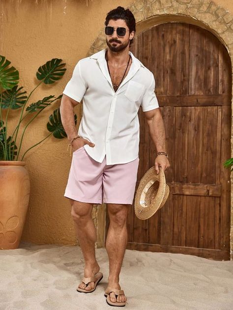 Very comfortable and for the price it is completely worth it I liked it a lot since it is very easy to put. Pink Beach Outfit Men, Men Italy Outfit Summer, Beach Party Outfit Men, Pink Shorts Outfits Men, Pool Party Outfit For Men, Sunset Cruise Outfit, Male Beach Outfit, Mens Vacation Outfits Beach, Pool Party Dress Code