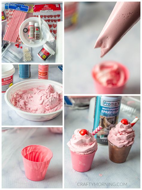 Valentine Faux Desserts Using Spackle - Crafty Morning Fake Cake Icing How To Make, Diy Fake Dessert, Fake Icing For Dummy Cakes, Fake Desserts Props Diy, Faux Desserts Diy, Crafts Using Spackle, Fake Icing, Felted Food, Food Props Diy