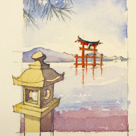 Gate Watercolor, Tori Gate, Japanese Gate, James Horan, Diy Watercolor, Gate, Art