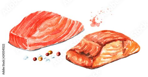 Salmon Drawing, Draw Food, Oven Baked Salmon, Meal Kits, Crusted Salmon, Salmon Fish, Fish Recipe, Fish Fillet, Hand Drawn Illustration