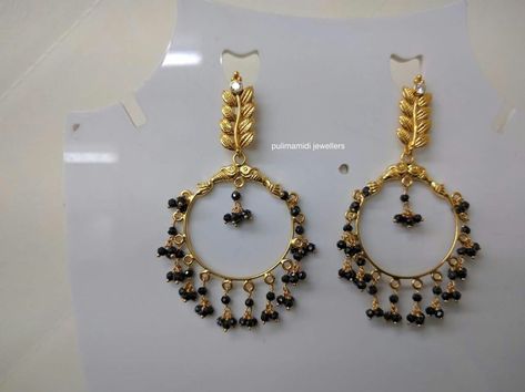 Nallapusalu Earrings Gold, Black Beads Earrings Gold Studs, Black Beads Earrings Gold, Black Beads Earrings Indian Gold, Black Bead Earrings Gold, Black Beads Ear Rings Gold, Black Beads Earrings, Gold Earrings Indian, Simple Gold Earrings