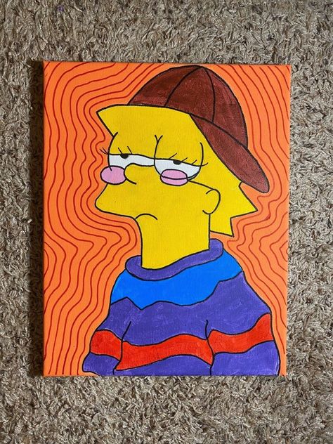 Wallpaper Retro, Trippy Painting, Paintings Canvas, Hippie Painting, Simple Canvas Paintings, Cute Canvas Paintings, Easy Canvas Art, Canvas Drawings, Indie Art