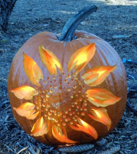 Veselý Halloween, Pumkin Carving, Sunflower Pumpkin, Creative Pumpkin Carving, Pumpkin Carving Ideas, Fröhliches Halloween, Carved Pumpkin, Creative Pumpkins, Adornos Halloween