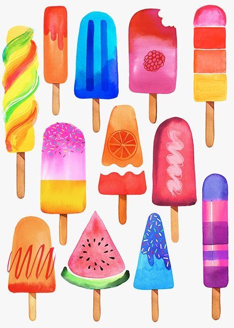 Ice Cream Popsicles Drawing, How To Draw A Popsicle, Melting Popsicle Drawing, Ice Lolly Illustration, Dessert Illustration Art, Summer Illustration Art Drawings, Popsicles Drawing, Popsicle Watercolor, Popsicle Wallpaper