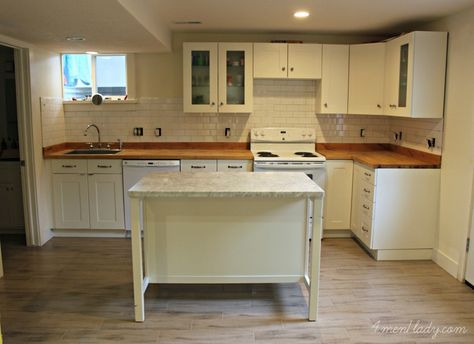 Basement apartment from 4men1lady! They used our white subway tile in their kitchen and bath. Basement In Law Suite, Basement Suite Ideas, Basement Rental, Small Basement Apartments, In-law Apartment, Trendy Apartment, Basement Kitchen, Basement Apartment, Basement House