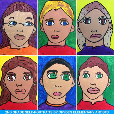 Student Self Portraits, Self Portrait Kids, Portraits For Kids, Science Art Projects, Rotational Symmetry, Self Portrait Drawing, Self Portrait Art, Lego Wall, 2nd Grade Art