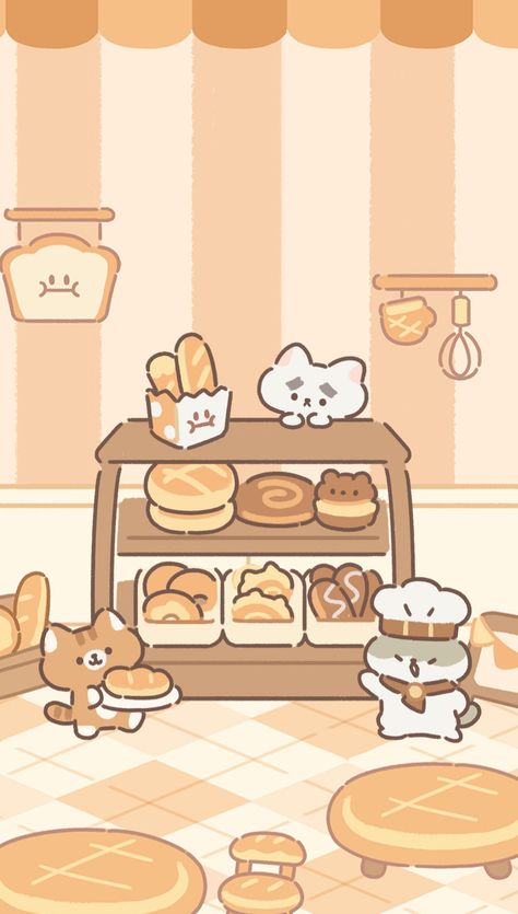 Kawaii Bakery Wallpaper, Bakery Wallpaper, Buku Diy, Purrfect Tale, Cute Bakery, Arte Doodle, 귀여운 음식 그림, Kawaii Background, 그림 낙서