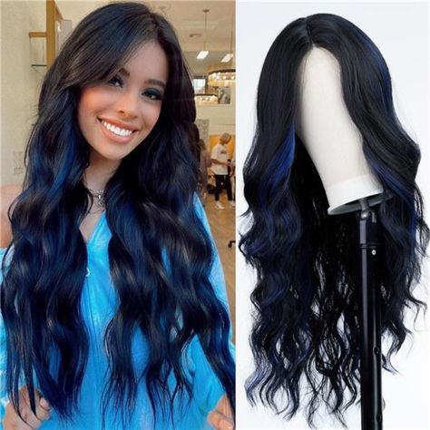 This Long Wave Wig Is Comfortable, Soft, And Full. The Hand Woven Lace Area On The Front Of The Wig Makes The Hairline More Natural And Realistic. Long Wave Wigs Are Suitable For Any Facial Shape, And You Can Freely Change The Style And Color Of Your Hair. High-Temperature Resistant Synthetic Fibers, Which Are Easy To Comb, Not Easy To Tangle And Lose Hair, And Have A Soft Feel Like Human Hair. Style Can Be Changed Through A Curler (Below 160 C/320 F). Daily Use, Role Playing, Parties, Halloween Ombre Burgundy, Black Curly Wig, Hair Steaming, Long Wavy Wig, Blue Black Hair, Ombre Hair Extensions, Blue Wig, Human Hair Clip Ins, Hairstyles For Layered Hair