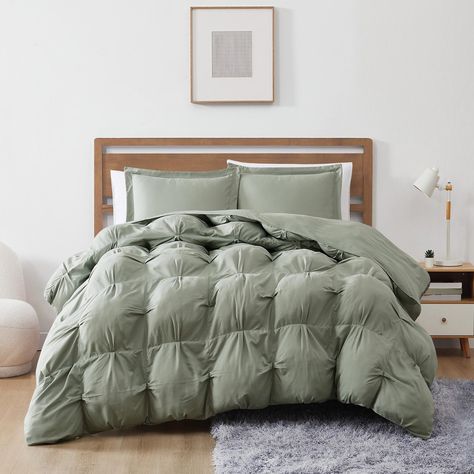 Experience the light and airy feeling of a cloud, combining the insulated comfort of a puffer jacket with our Cloud Puffer Comforter Set by Truly Soft. The microfiber fabric is extremely soft and stitched with a gentle kissing pleat technique to offer loft and intrigue to the solid colored fabric. Luxuriously overfilled, a 300 grams per square meter polyester fill is added within the comforter to provide the cloud-like feel and complete the puffed design. The sham(s) have a solid face with a 2-i Aesthetic Comforter Sets, Sage Green Bedding, Pleats Techniques, Bed Pillow Sizes, Weighted Comforter, Twin Xl Comforter, Top Of Bed, King Comforter Sets, Colored Fabric